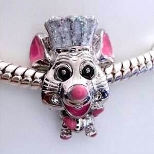 Pandora-like Silver Ratatouille Mouse Bead Charm Fits Snake Chain Bracelet